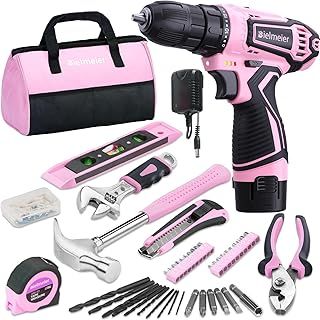 12V Pink Cordless Drill - Essential Women's Power Drill Tool Set for House Projects - Complete Ladies Tool Set with Stylish Pink Accessories, Ideal for Home Maintenance
