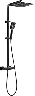 Black Thermostatic Shower Mixer Set, Square Thermostatic Shower System with 11.8" Rainfall Shower and Multi-Function Handheld Shower, Matte Black Finish