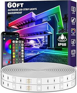 AILBTON 18M Outdoor LED Strip Light Waterproof ip68,Exterior RGB LED Tape Light with App/Remote Control for Music Sync,Balcony,Deck,Rooftop,Eave,Garden,Pool