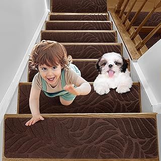 YISUN 15 PCS Stair Carpet, Non-Slip Carpet Treads for Stairs Non Skid Rubber Backing Removable Washable Step Runners Perfect for Kids Elders and Pets