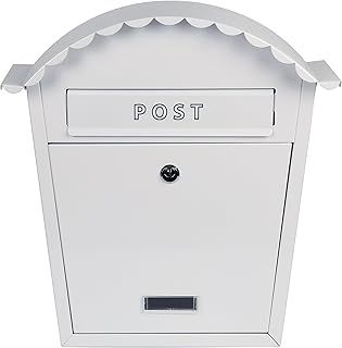 Classic Style Wall Mounted Post Box Weatherproof Painted Steel and Lockable - White