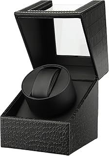 Crocodile Texture Automatic Single Watch Winder with Mabuchi Motor Black PU Leather SE0163