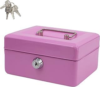 6 inch Small Lock Box Money Safe with Tray for Cash Metal Saving Box Lock and Key with Stainless Steel Handle 15 * 12 * 8cm Pink