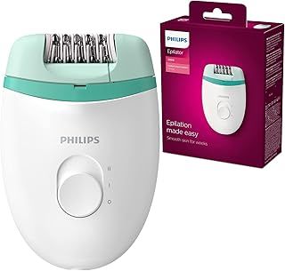Philips Satinelle Essential Epilator, Corded, Compact Hair Removal, BRE224/00 White & Green