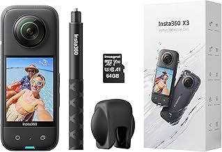 Insta360 X3 360 Degree Action Camera PREMIUM Kit includes Invisible Selfie Stick + Lens Cap + 64GB Memory Card