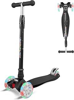 KORIMEFA 3 Wheel Kids Scooter for Kids Age 3-12 Kick Scooter with 4 Adjustable Height for Toddlers Girls Boys Lean to Steer, Light up Wheels, Extra-Wide Deck