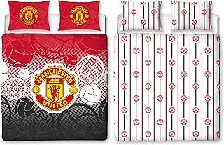 Manchester United FC Official Double Duvet Cover Set, Crest Design | Red Reversible 2 Sided Football Bedding Cover Official Merchandise Including Matching Pillow Cases