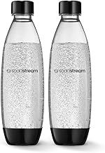 SodaStream 1 Litre Slim Reusable Dishwasher Safe Water Bottles Pack of 2 for Spirit, Terra, Art and Source Sparkling Water Makers for SodaStream Flavours - 2x 1 Litre Water, Black