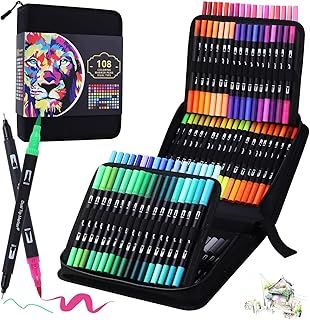 BEMAYSZ 108 Colours Dual Tip Colouring Brush Felt Tip Pens, Pens for Adult Adults and Kids Colouring Books Calligraphy Drawing Painting Sketching Highlighting