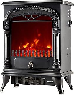 NETTA Electric Fireplace Stove Heater with Log Wood Burner Effect - With Fire Flame Effect, Arch Design, Freestanding Portable, Wood Burning LED Light - 1750-1950 watts