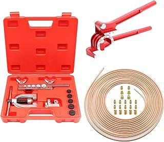 Brake Pipe Flaring Tool, Brake Pipe Tool Kit with 16 Joints + 5 Connectors, Tubing Bender, 7.62m Ø4.75mm Brake Line for Vehicle Hydraulic Brake Systems, Air Conditioning Systems