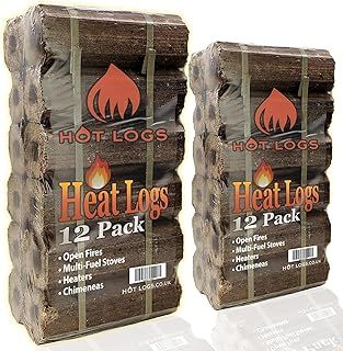 24 High Energy Hot A1 Compressed Firewood Logs (2x12)10kg Hot Burning Briquettes for Open fires, charcoal & kiln dried log, Wood Stoves, BBQ's, Log Burners, Camping Fires, Fire Pits (2x10kg Pack)