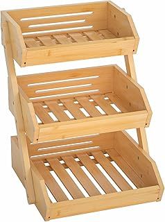 CALM COZY 3 Tier Bamboo Fruit Basket for Kitchen, Vegetables Storage Stand Detachable Holder for Fruits Veggies Bread Snacks in Home, Kitchen Office