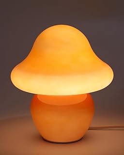 Mushroom Lamp Orange Glass Mushroom Table Lamp for Bedrooms, Living Room, Aesthetic Lamps for Bedroom, Cute Bedside Lamp (Orange)