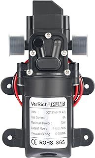VerRich 12V Water Pumps Diaphragm Pump 70W 6 L/Min 0.9MPA 131 PSI for Faucet Garden(G1/2" 20mm Connector)