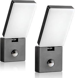 SEBSON Outdoor Lights Mains Powered IP65 - Pack of 2 - Outdoor Garden Lights with PIR Motion Sensor, Adjustable LED Wall Lights 15W, Cool White, 900lm, Outside Lights