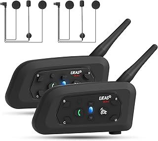 EJEAS V6 Pro+ Motorcycle Helmet Bluetooth Intercom, Upgraded Bluetooth 5.1 Motorbike Riding Communication System with Type-C Interface for 6 People Connected & 2 People Intercom (2 Pack)