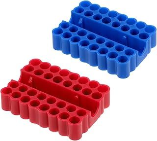sourcing map 2pcs Plastic Hex Shank Screwdriver Bit Holder Organizer 32 Holes 1/4 Inch Plastic Drill Bits Storage Case for Any 1/4" Hex Shank Metal Driver Bits Use, Red Blue