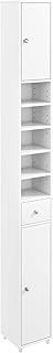 COSTWAY Slim Bathroom Tall Cabinet, Freestanding Storage Cupboard with 2 Doors, 1 Drawer & Adjustable Shelves, Wooden High Floor Cabinet Unit for Bathroom Living Room Kitchen, 20x20x180cm (White)