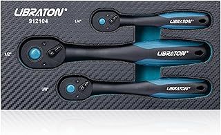 LIBRATON Ratchet Handle, 3 PCS 1/4", 3/8", 1/2" Heavy Duty Drive Ratchet Socket Wrench with Quick-Release Head, 72 Teeth, Reversible Design, Comfort Grip for Car Repair, EVA Organizer
