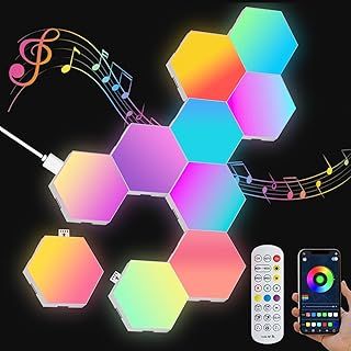BritPick Hexagon LED Lights, 12 Pack RGB Led Hexagon Lights w/APP & Remote Control, Hexagonal Smart Lighting Panel Sync to Music for Living Room, Bedroom,Gaming Room Decor, Gift for Kids and Adults