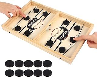 SULOLI Funny Fast Sling Puck Game, Slingshot Hockey, Winner Board Game Toy, Wooden Paced Sling Puck, Parent-child Interactive Toy for Adults