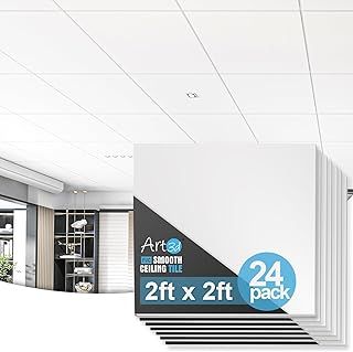 24-Pack Smooth 3D Decorative Suspended Drop Ceiling Tiles 2ft x 2ft in Off White, PVC Ceiling Panels 24 x 24in.