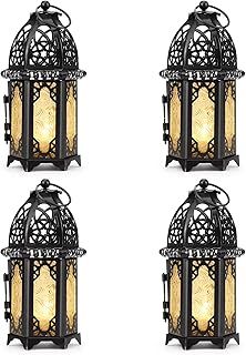 IMAGE 4PCS Candle Lanterns Metal Candle Holder with Transparent Glass Moroccan Decorative Hanging Lantern, 7x16cm, Black