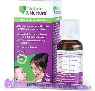 Award Winning Nature & Nurture Baby & Child Vitamins. The Vegan-Friendly Gentle Liquid multivitamin Drops for Babies, Toddlers and Children. Made in The UK. 60 Doses.
