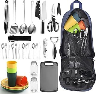 Berglander Camping Cooking Utensils Set 23 Piece, Camping Essentials Camping Accessories Gear Must Haves Camper and BBQ Utensils for Travel, Picnics, Camping, BBQ, Party and Other Outdoor Activities