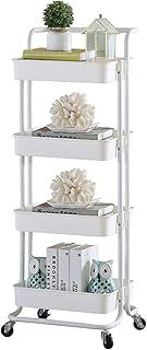 Taylor & Brown 4 Tier Kitchen Storage Trolleys Removable Storage Tower Rack Bathroom Shelf With Wheels Slim Rolling Storage Rack Trolley Beauty Salon Cart Storage Detachable Catering Serving Trolley