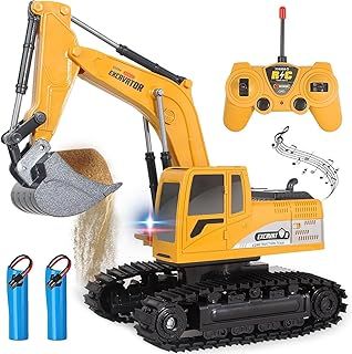 Remote Control Excavator Toys for Boys, RC Excavator Toy for Boys 6 7 8 9+Year Old Kids Christmas Birthday Gift，RC Digger Truck Construction Vehicles with Metal Shovel & Light