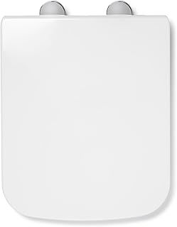 Croydex Leven Square Toilet Seat Soft Close - Quick Release Button for Easy Cleaning and Adjustable Hinges with Top and Bottom Fixings Included, Antibacterial Durable Seat (White)