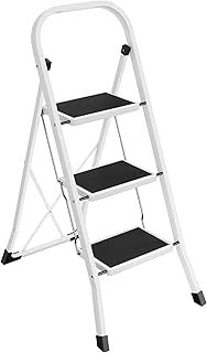 SONGMICS Step Ladder, 2-Step Ladder, Folding Ladder, Safety Lock, Space-Saving Storage, Holds up to 150 kg, Dove Grey GSL012G01