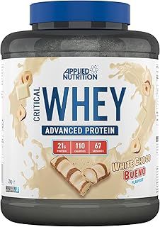 Applied Nutrition Critical Whey Protein Powder 2kg - High Protein Powder, Protein Milkshake, Muscle Building Supplement with BCAAs & Glutamine (2kg - 67 Servings) (White Choco Bueno)
