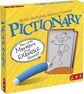 Mattel Games Pictionary Drawing Game, Board Game for Family, Kids, Teens and Adults, with Dry Erase Boards, Markers, Adult Clue Cards and Junior Clue Cards, for 8 Year Olds and Up, UK Version, DKD49