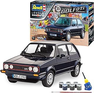 Revell Gift Set 05694 "35 Years VW Golf 1 GTI Pirelli" 1:24 Scale Unbuilt Plastic Model Kit with Contacta Professional Glue, Paintbrush & Selected Aqua Color Paints