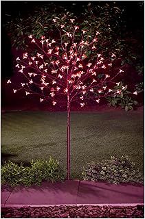 4 FT Cherry Blossom Tree Outdoor Christmas Decorations 128 Red LED Tree Lights with Metal Flat Base Garden Ornaments for Home Xmas Display Indoor