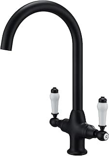 Kitchen Mixer Tap Dual Lever 360 Swivel Spout Matte Black 10 Year Warranty