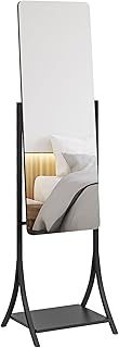 HOMCOM Full Length Mirror, Free Standing Floor Mirror, Full Body Mirror with Adjustable Angle and Storage Shelf for Living Room, Bedroom, Hallway, 108 x 37cm, Black