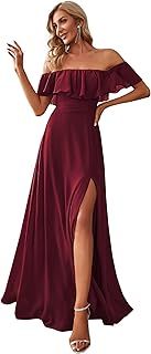 Ever-Pretty Women's Maxi Off The Shoulder Prom Bridesmaid Dress with Thigh High Slit 00968