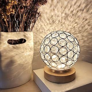 Crystal USB Table Lamp Silver Crystal Ball with Wooden Base Bedside Table Lamp Dimmable Modern Night Light for Bedroom, Living Room, Office, Idear for Men Women Teens Children Kids