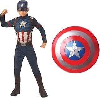 Rubie's Official Avengers Endgame Captain America, Classic Child Costume - Medium, Age 5-7, Height 132 cm & Official Marvel Endgame Captain America Shield, 12-inch Child's Fancy Dress Accessory