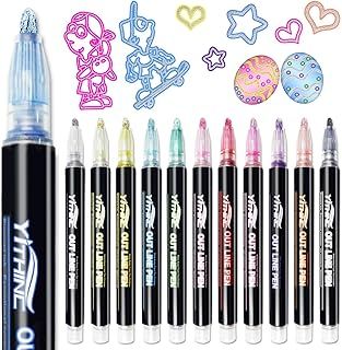 YITHINC Glitter Outline Markers, Gifts for Teenage Girls, Birthday Presents for Kids, 12 Metallic Colouring Pens, Art and Crafts Supplies Set for Kids Ages 4-16