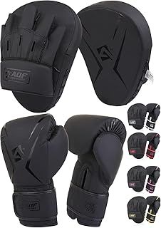 AQF Adults Boxing Set - Kickboxing & MMA Muay Thai Punching Glove with Curved Boxing Pads for Martial Arts Training