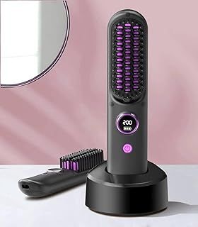 Cordless Hair Straighteners Brush, 8400mAh 120-200℃ ON-The- GO Hot Brush Straightener for Home and Travel, Rechargeable Heated Straightening Brushes with Exclusive Charging Dock