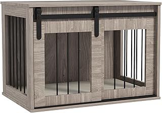 PawHut Dog Crate Furniture, Dog House Furniture Style for Medium Breeds, Pet Kennel with Removable Cushion for Indoor Use, 80 x 54 x 57cm, Brown
