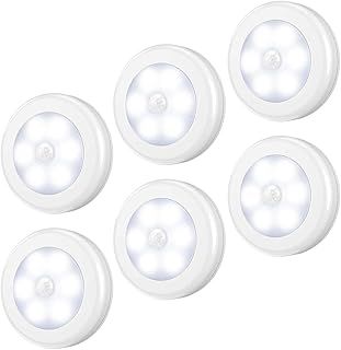 Criacr Motion Sensor Light, Battery Powered Under Cupboard Night Light with Adhesive Pads and Magnet, 6 LED Wardrobe Night Lights for Stair, Cupboard, Cabinet, Kitchen Christmas Gifts (6 Pack, White)
