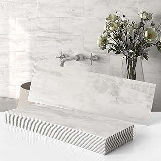VAOVI Single Metro Subway Stick on Bathroom Wall Tiles Self Adhesive Sticky Kitchen Marble Splashback Panels(Gray,16Tiles)