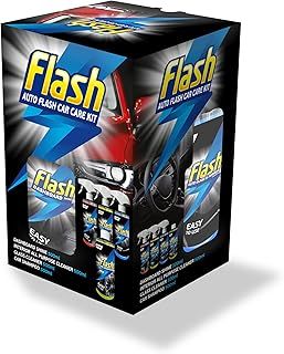 Flash Car Care Automotive Car Care Kit 4x500ml Powerful Exterior & Interior Cleaning Products Including Interior All Purpose Cleaner, Glass & Mirror Cleaner, Car Shampoo & Dashboard Shine